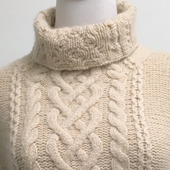 James Perse beige / cream 100% cashmere cable cowl tunic sweater pockets 3 L - Picture 3 of 9